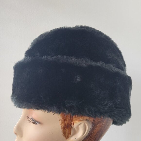 VINTAGE Black Russian Style Cossack Faux Fur with Neck Ear Flaps Hat (Size: S) - Picture 8 of 16